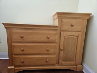Step Dresser with Cabinet and Baby Changing Station on Top