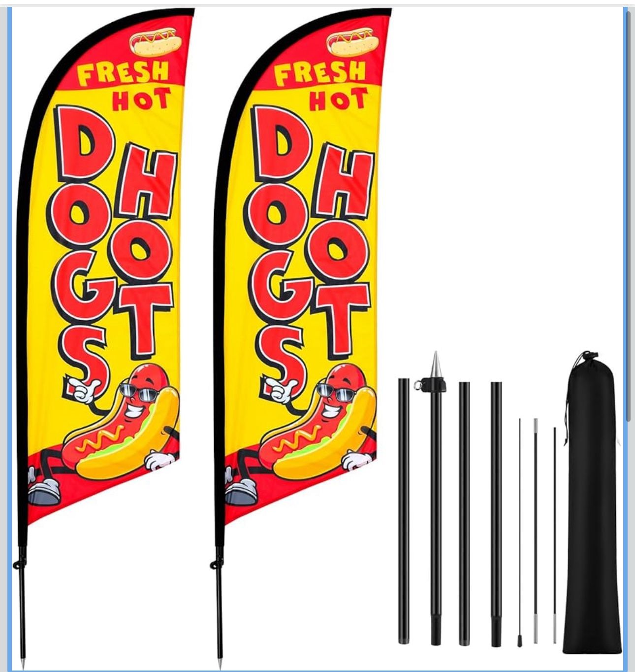 2 Set Hot Dogs Feather Flag Kit, 8ft Advertising Swooper Flag Banner with Pole and Ground Stake for Business Restaurant Ad