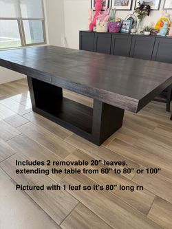 Extendable dining table 60”, 80”, or 100” near black color