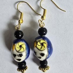 HAND PAINTED POLISHED VINTAGE LOOK NEW UNIQUE BOUTIQUE ORIGINAL DESIGN EARRINGS