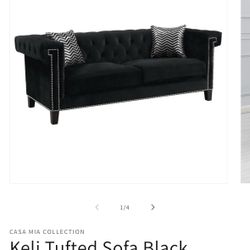 Glamorous stationary sofa set * Soft, luxe black velvet upholstery * Reversible pocket coil seats offer comfort and durability * 