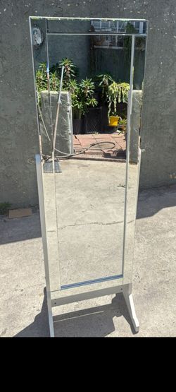 Full Length Jewelry Armoire Mirror Cabinet - Lockable - White