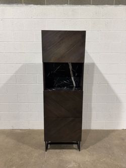 CB2 Suspend Tall Charcoal Bar Cabinet Black Marquina Marble Walnut Veneer VUUE Designer Storage Cabinet