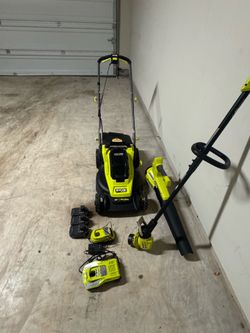 Ryobi Lawn Care Bundle – Mower + Trimmer + Blower + 3 Batteries + Chargers