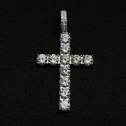 Sterling Silver Large Iced Out CZ Cross Pendant