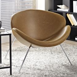 Chic tan leather mid century modern chair