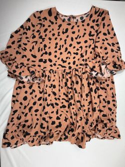 Plus Size 3X Animal Print Ruffle Top with Puff Sleeves