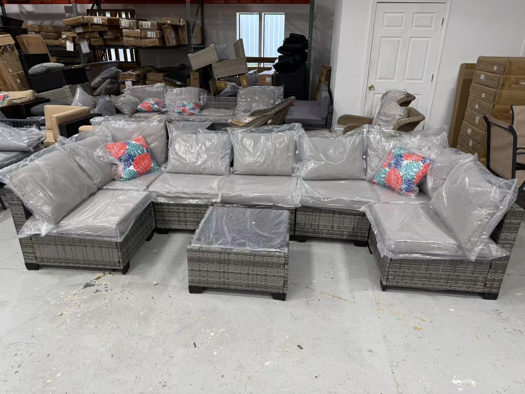New 7 Piece Patio Furniture Set, Outdoor Furniture Patio Sectional Sofa set with table