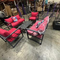 (no assemble require) New LAluminum 5 pcs Patio Furniture Conversation Set outdoor indoor Loveseat Chair Table 6 Seaters