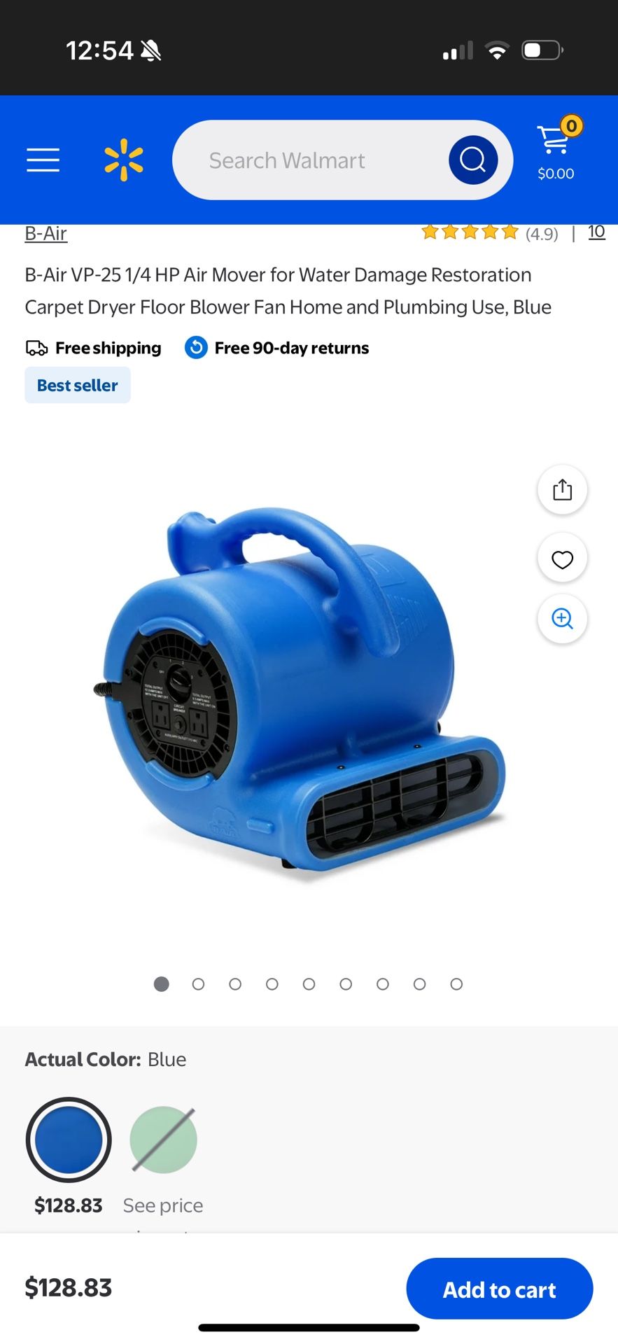 B-Air VP-25 1/4 HP Air Mover for Water Damage Restoration Carpet Dryer Floor Blower Fan Home and Plu