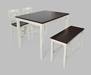 Asbury Park White/Autumn Brown Counter Height Dining Table, (2) Stools, Bench