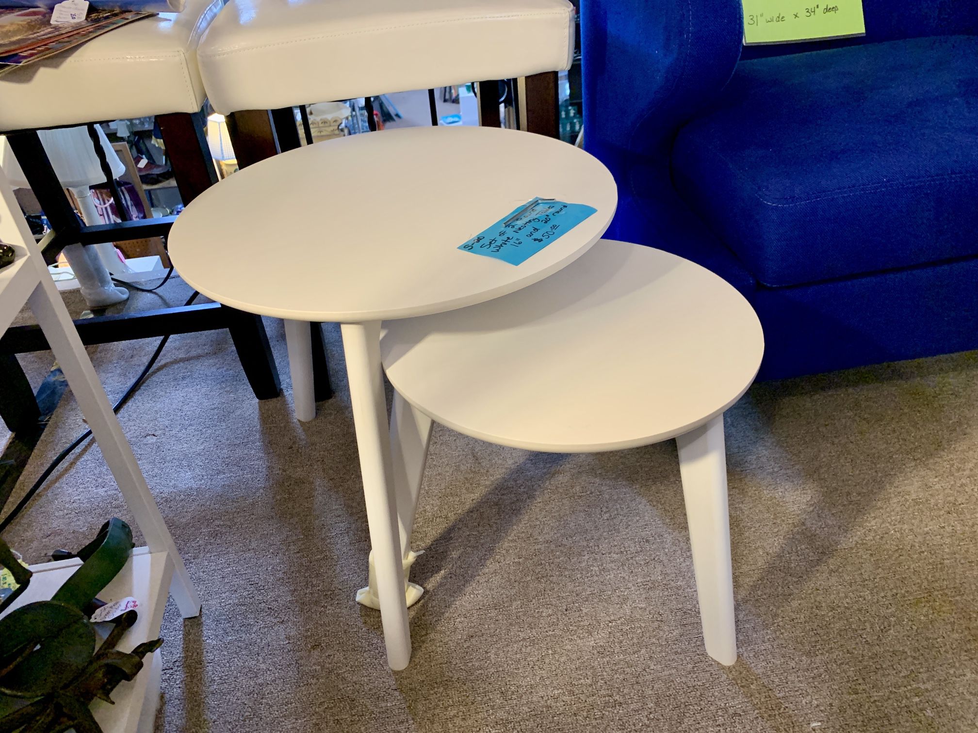NEW Set of 2 round white nesting accent side coffee tables  
