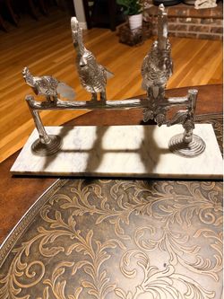 Silver Cockatoo Birds on Branch with Marble Base. Read description 1st