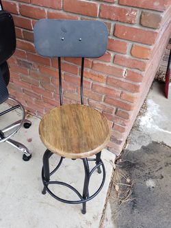 2 Wooden Stools with Metal Base and Back