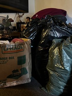 Three Large Bags In A Box Of Clothing For From A Young Adult 24 Year Girl Clean Out Closet