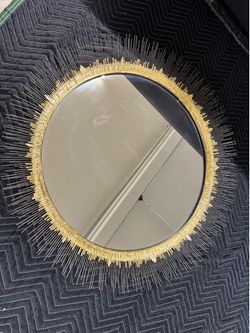 Crate & Barrel Clarendon Brass Large Round Wall Mirror 32"