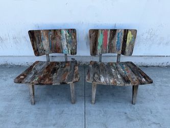 Pair of reclaimed wood lounge chairs.