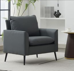 Modern Faux Leather Oversized Single Sofa Chair with Metal Legs, Mid Century Comfy Armchair