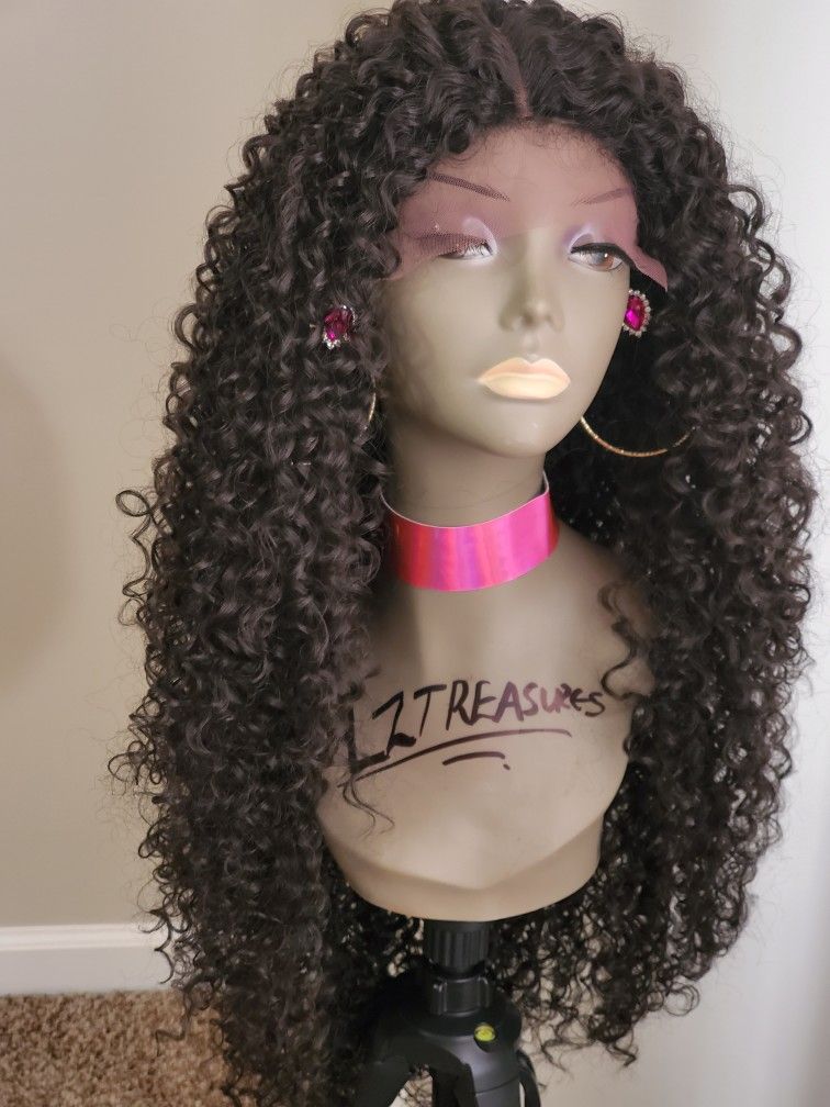 Human hair blend Lace Parting Wig