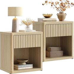 Night Stand Set 2 with Large Drawer 24" Tall Fluted Modern Nightstands Wide Bedside Table for Bedroom Sofa Office, Nightstand with Spacious Storage Mi