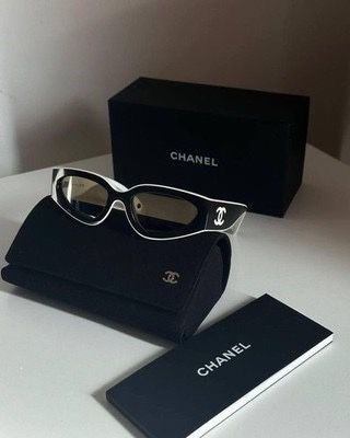 NEW CHANEL CH6056 Black & White Acetate Cat Eye Sunglasses