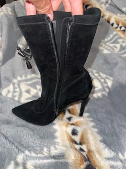 Black Suede Stiletto Heel Mid-Calf Boots