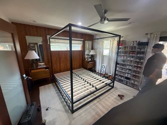 Scandinavian Home King Black Metal Four-Poster Canopy Bed
