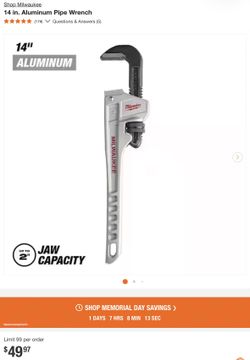 Milwaukee 14in. Aluminum Pipe Wrench