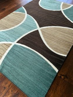 Maples 7x10 Teal Brown Beige Area Rug