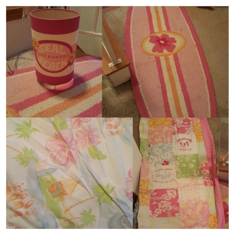Pottery barn island surf bedding lamp rug sheets comforter pink beach hawaiian