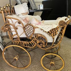 Antique Victorian Wicker Baby Doll Buggy 
