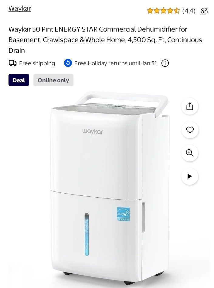 Waykar 50 Pint ENERGY STAR Commercial Dehumidifier for Basement