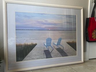 Framed Tranquil beach scene lithograph