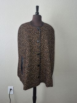Kasper Leopard Print Cape Jacket Blazer NWT Womens Size 2XL Faux Leather Trim