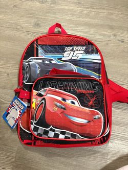 New 16in Cars backpack with lunch bag
