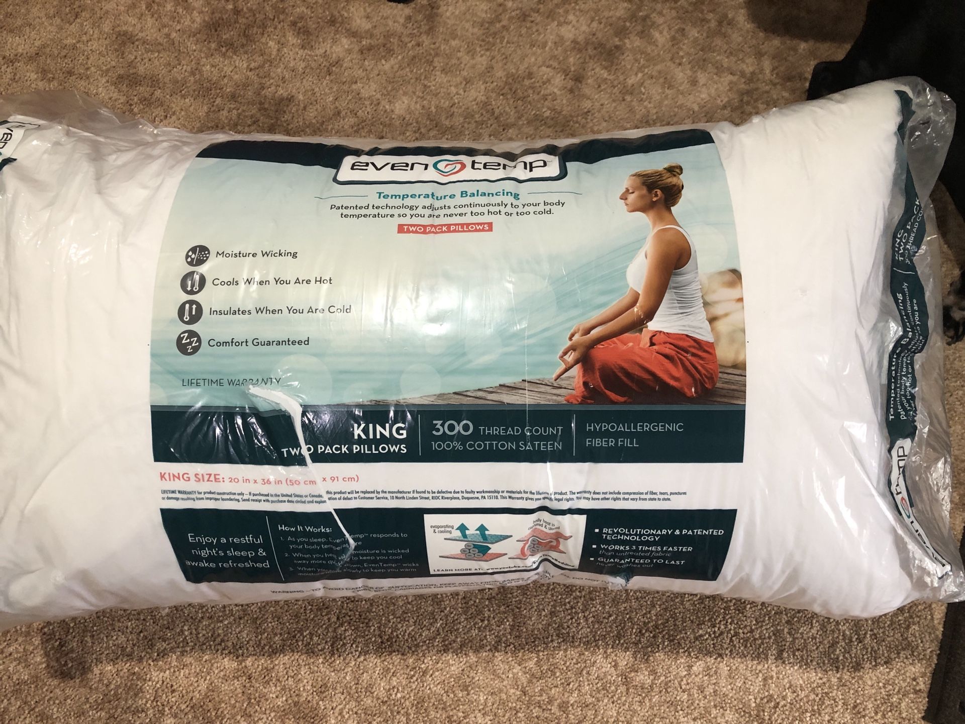Even Temp - King Size Pillows - Never Used
