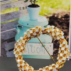 10K GP PRECIOUS BROOCH, CZ DIA, SKY BLUE STONES, 2"INCHES
