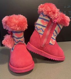 Girls Canyon River Blues Pink Purple Knit Heart Boots Faux Fur Size  3 Toddler