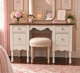 Vintage White Painted Wood Vanity/ desk/ foyer table