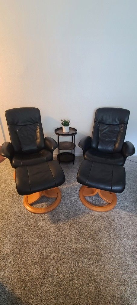 IMG Stressless leather swivel recliner and ottoman