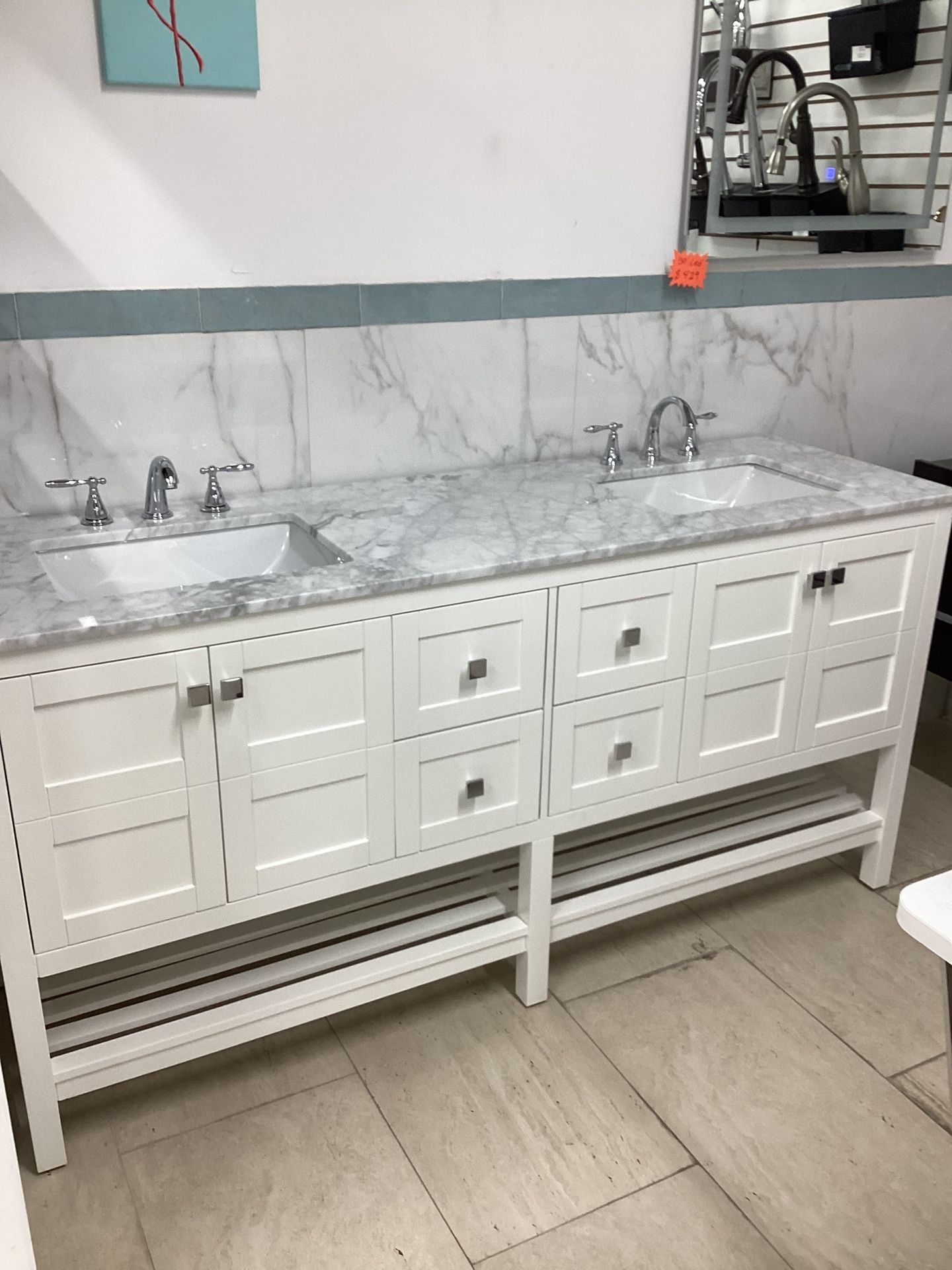 72” Bathroom Vanity Cabinet New Solid Wood Fully Assembled Marble Top 2 Double Sinks Attached Softclose Drawers Doors Ready For Pick Up Today Home improvement