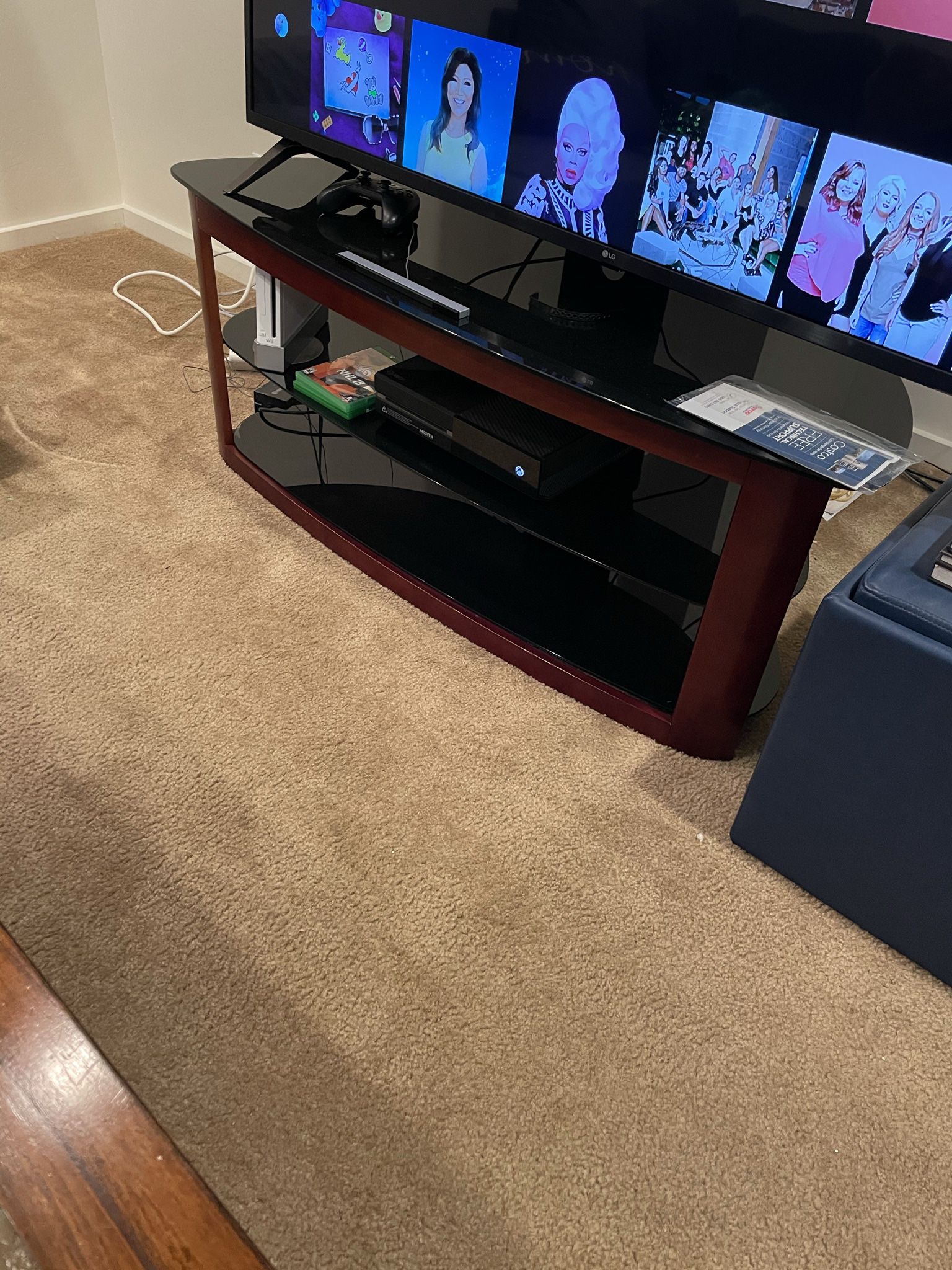 TV Stand - Wood frame and glass shelves