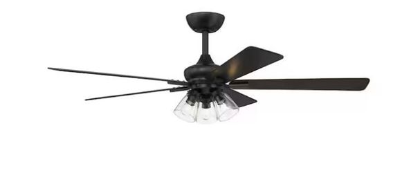 Charney 52 in. Indoor Matte Black Traditional Ceiling Fan with (3) 3000K LED Bulbs And Remote