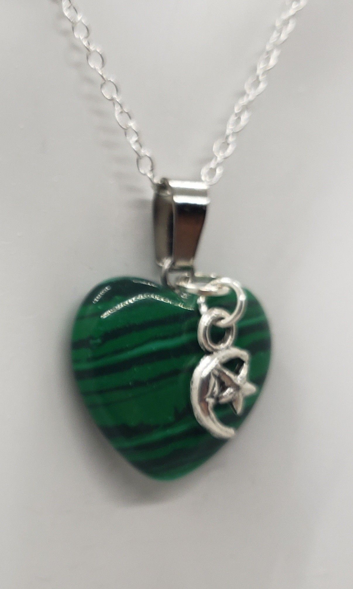Malachite Moon/Star Heart Necklace