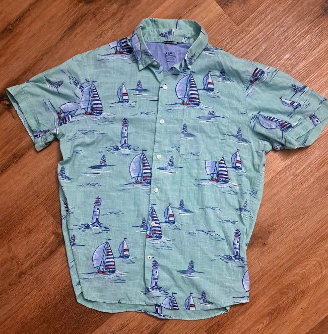 IZOD SALTWATER MEN'S SIZE L SHORT SLEEVE 100% COTTON LIGHT GREEN NAUTICAL SHIRT