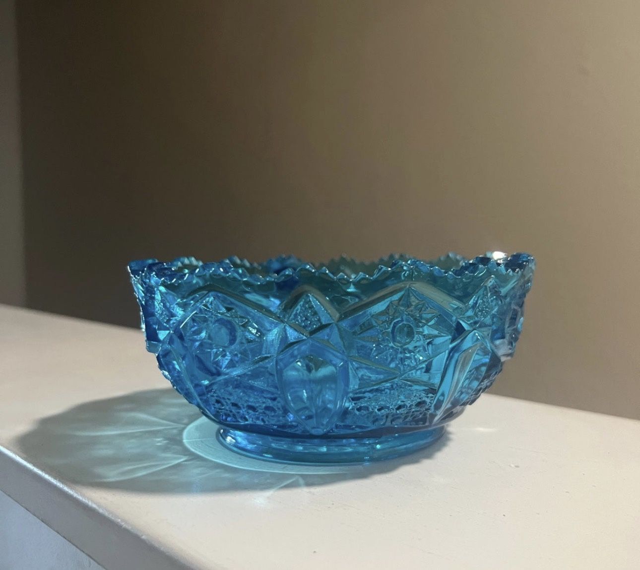 Vintage Turquoise Blue EAPG Glass Bowl w/Handle Highly Collectable