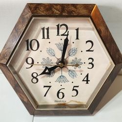 Vintage Westclox 1970's Hexagonal Wall Clock