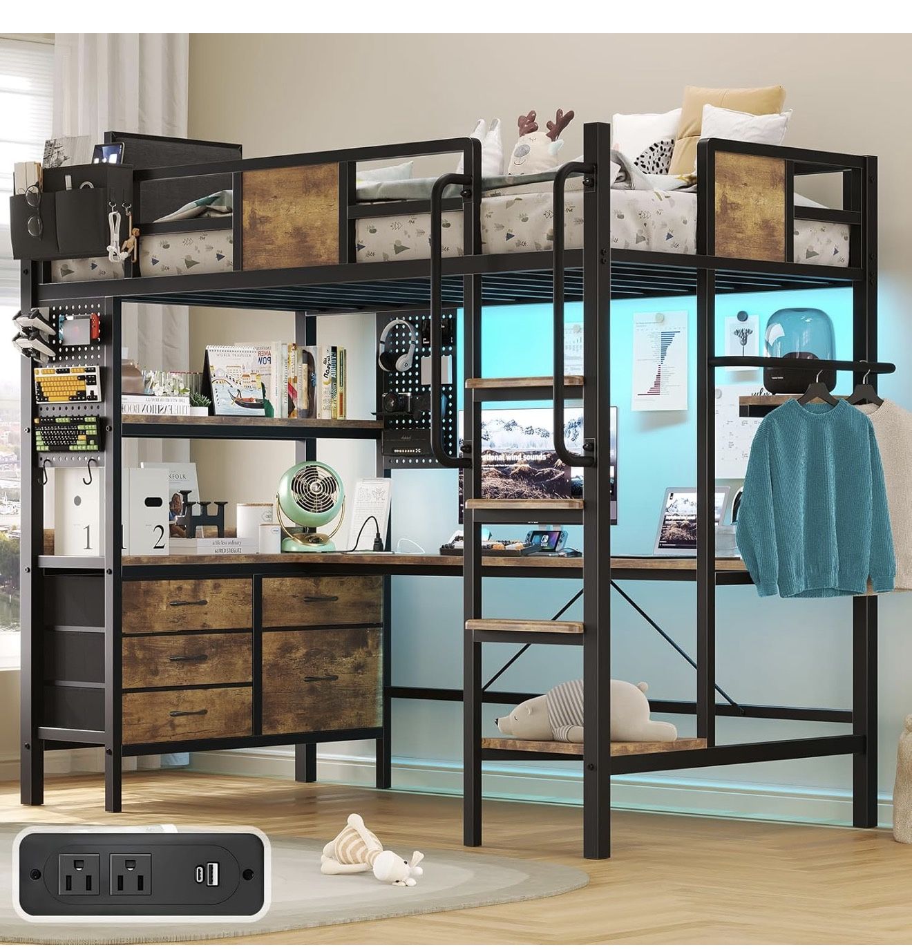 Loft Bed with Desk and outlet