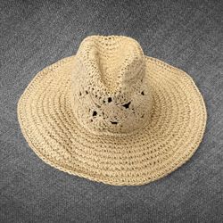 Women’s Beige Crochet Paper Straw Wide Brim Sun Hat