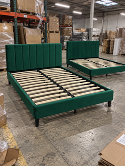 Bulk Lot: 14pcs Green Velvet Queen Platform Bed Frames | Reseller Inventory